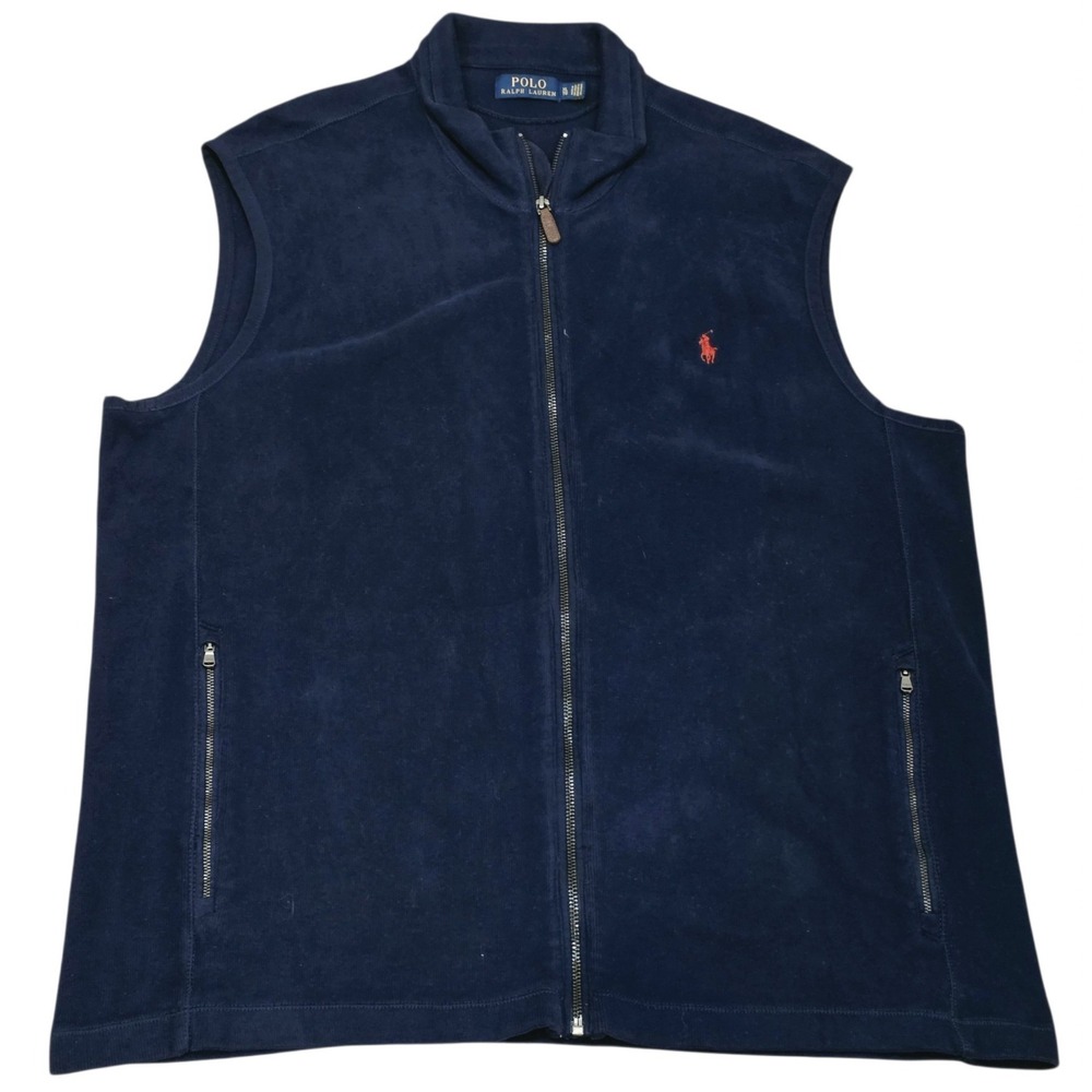 Polo Ralph Lauren Full Zip Vest Mens XL Navy Blue Fleece Red Pony Logo